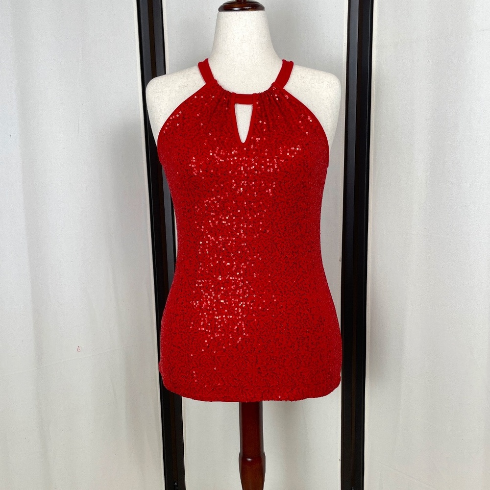 INC International Concepts Red Sequin Sleeveless Size M Resort Cruise Party